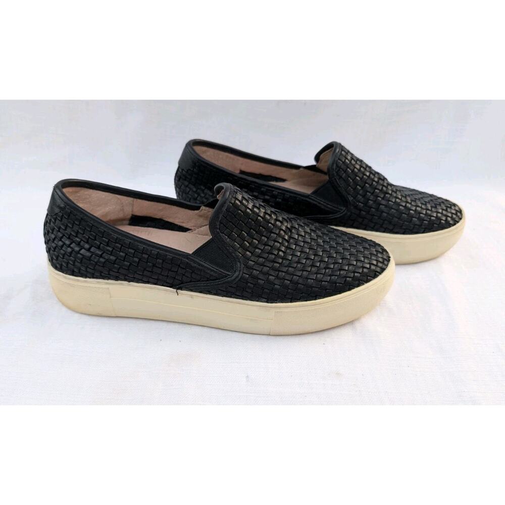 J Slides Women's Alyssa Woven Leather Platform Slip‎ On Shoes Size 8 Black Ivory